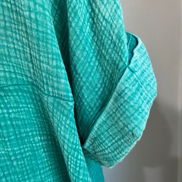 Umgee 100% Cotton Gauze Tunic Top Size M Teal Boho Oversized Summer Blouse - Picture 8 of 9